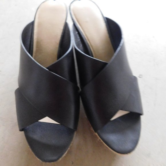 VIA SPIGA BLACK LEATHER ESPADRILLE HEEL SANDALS 9 - Picture 2 of 5